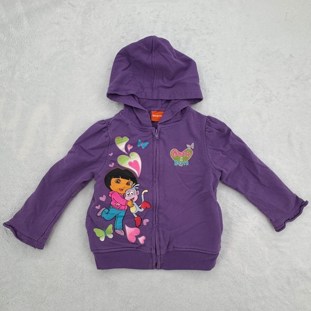 Nickelodeon Dora the Explorer & Boots Purple Zip Up Hoodie Girls 3T Vintage Y2K